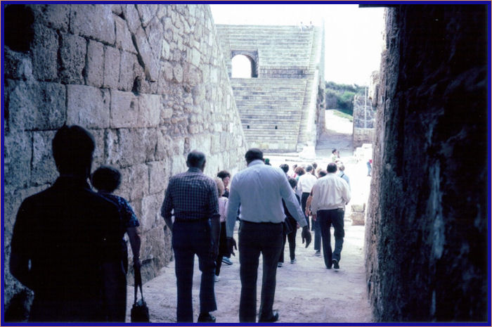 Entering the Amphitheater built by King Herod at Caesarea